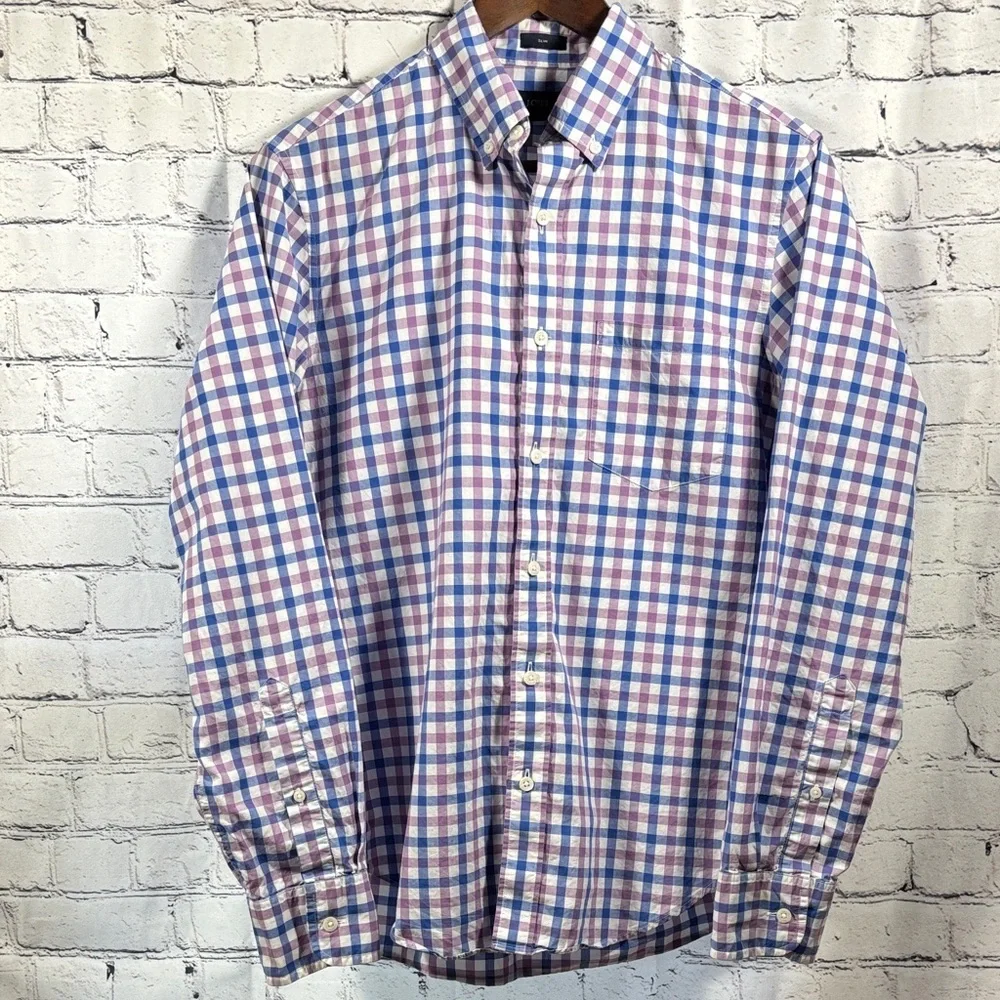 J. Crew Pink, Blue and White Plaid Button Down Shirt